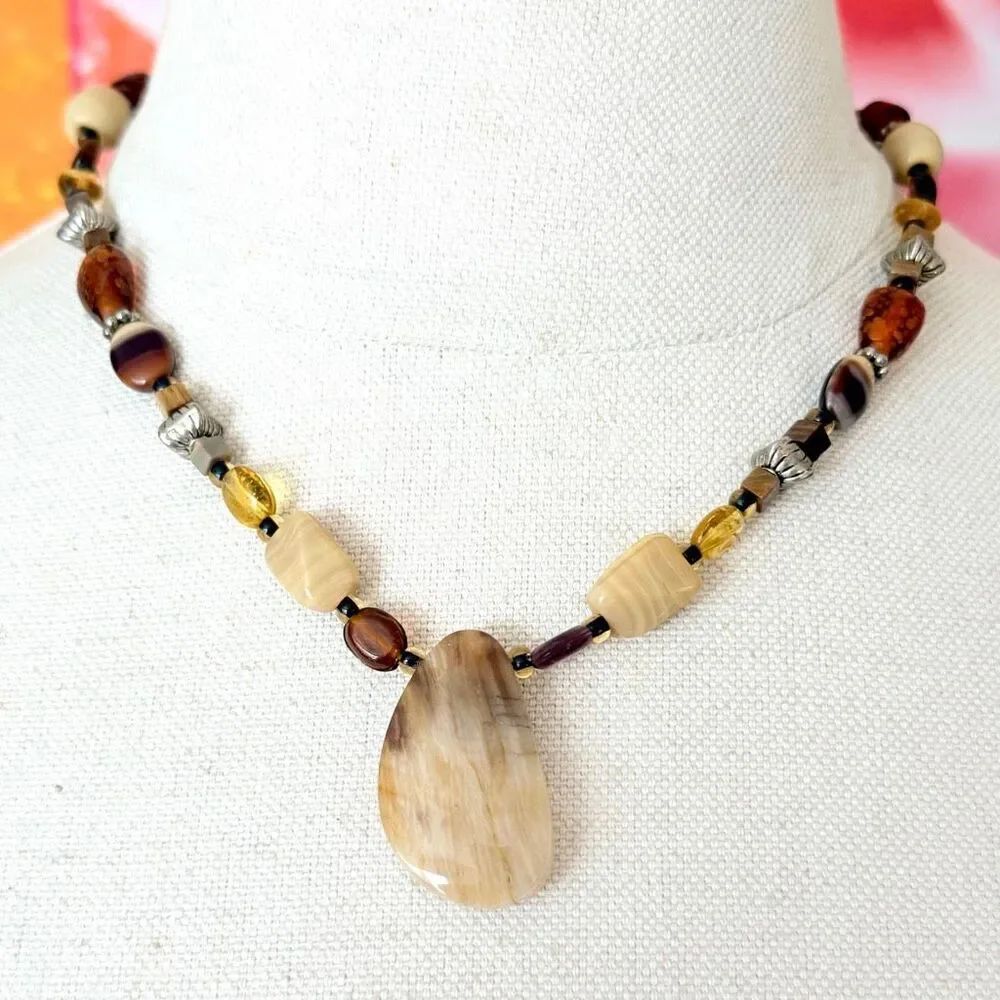 Mixed Stone & Glass Statement Pendant Necklace
